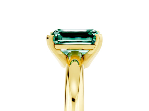 Yellow gold Emerald Cut Green Sapphire Solitaire Engagement Ring with Round Band and Four-Prong Setting_5