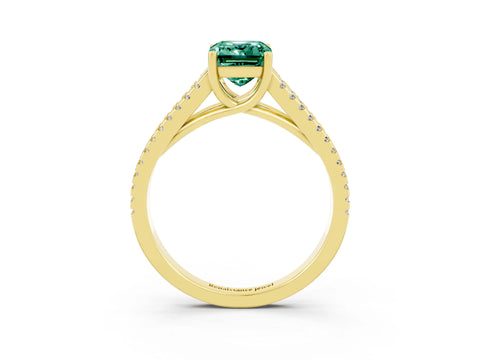 Yellow gold Emerald Cut Green Sapphire Solitaire Engagement Ring with Split Shank Pavé Band_3