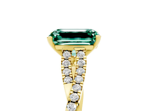 Yellow gold Emerald Cut Green Sapphire Solitaire Engagement Ring with Twisted Pavé Band and Four-Prong Setting_5