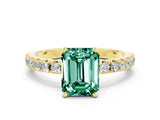 Yellow gold Emerald Cut Green Sapphire Solitaire Pavé Band with Four-Prong Setting