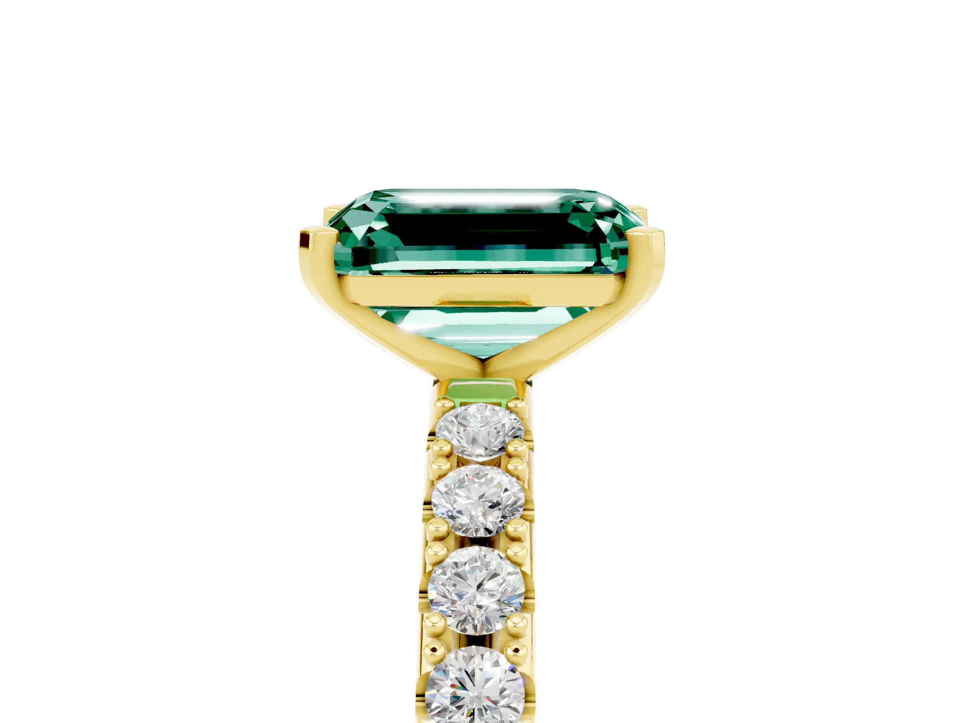 Yellow gold Emerald Cut Green Sapphire Solitaire Pavé Band with Four-Prong Setting_5
