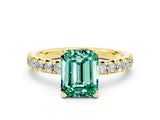 Yellow gold Emerald Cut Green Sapphire Solitaire Pavé Engagement Ring with Round Band and Prong Setting_12