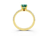Yellow gold Emerald Cut Green Sapphire Solitaire Pavé Engagement Ring with Round Band and Prong Setting_15