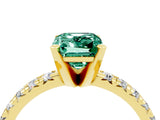Yellow gold Emerald Cut Green Sapphire Solitaire Pavé Engagement Ring with Round Band and Prong Setting_16