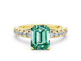 Yellow gold Emerald Cut Green Sapphire Solitaire Pavé Engagement Ring with Round Band and Prong Setting_60