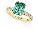 Yellow gold Emerald Cut Green Sapphire Solitaire Pavé Engagement Ring with Round Band and Prong Setting_61