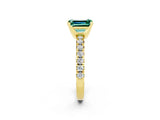 Yellow gold Emerald Cut Green Sapphire Solitaire Pavé Engagement Ring with Round Band and Prong Setting_62