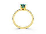 Yellow gold Emerald Cut Green Sapphire Solitaire Pavé Engagement Ring with Round Band and Prong Setting_63