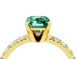 Yellow gold Emerald Cut Green Sapphire Solitaire Pavé Engagement Ring with Round Band and Prong Setting_64