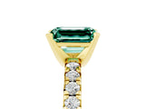 Yellow gold Emerald Cut Green Sapphire Solitaire Pavé Engagement Ring with Round Band and Prong Setting_65