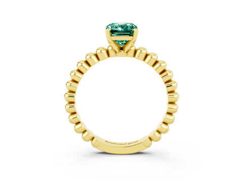 Yellow gold Emerald Cut Green Sapphire Solitaire Ring with Beaded Band and Prong Setting_3