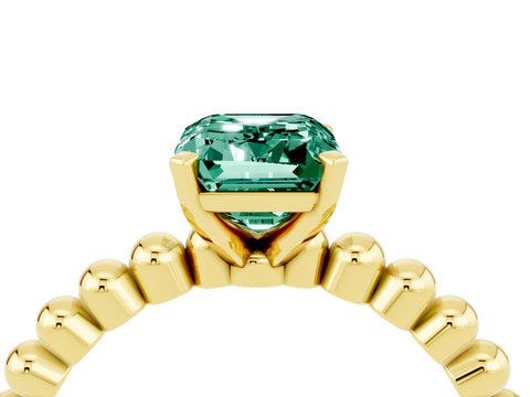 Yellow gold Emerald Cut Green Sapphire Solitaire Ring with Beaded Band and Prong Setting_4