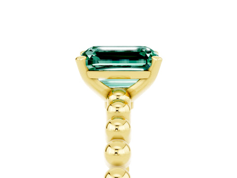 Yellow gold Emerald Cut Green Sapphire Solitaire Ring with Beaded Band and Prong Setting_5