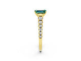 Yellow gold Emerald Cut Green Sapphire Solitaire Ring with Cathedral Setting and Pavé Band_2