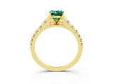 Yellow gold Emerald Cut Green Sapphire Solitaire Ring with Cathedral Setting and Pavé Band_3
