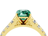 Yellow gold Emerald Cut Green Sapphire Solitaire Ring with Cathedral Setting and Pavé Band_4