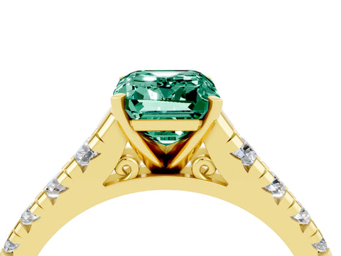 Yellow gold Emerald Cut Green Sapphire Solitaire Ring with Cathedral Setting and Pavé Band_4