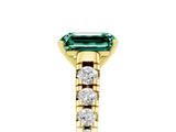 Yellow gold Emerald Cut Green Sapphire Solitaire Ring with Cathedral Setting and Pavé Band_5