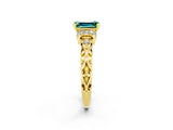 Yellow gold Emerald Cut Green Sapphire Solitaire Ring with Filigree Band and Four-Prong Setting_26