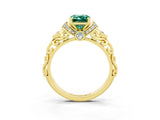 Yellow gold Emerald Cut Green Sapphire Solitaire Ring with Filigree Band and Four-Prong Setting_27