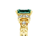 Yellow gold Emerald Cut Green Sapphire Solitaire Ring with Filigree Band and Four-Prong Setting_29