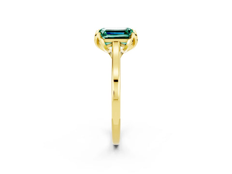 Yellow gold Emerald Cut Green Sapphire Solitaire Ring with Flower Prong Setting and Classic Band_14