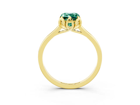 Yellow gold Emerald Cut Green Sapphire Solitaire Ring with Flower Prong Setting and Classic Band_15
