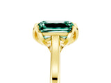 Yellow gold Emerald Cut Green Sapphire Solitaire Ring with Flower Prong Setting and Classic Band_17