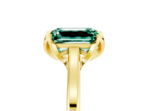 Yellow gold Emerald Cut Green Sapphire Solitaire Ring with Flower Prong Setting and Classic Band_17