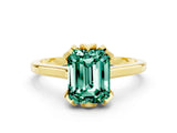 Yellow gold Emerald Cut Green Sapphire Solitaire Ring with Flower Prong Setting and Classic Band_36