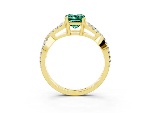 Yellow gold Emerald Cut Green Sapphire Solitaire Ring with Four-Prong Setting and Twisted Pavé Band_3