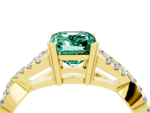 Yellow gold Emerald Cut Green Sapphire Solitaire Ring with Four-Prong Setting and Twisted Pavé Band_4