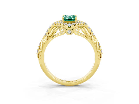 Yellow gold Emerald Cut Green Sapphire Solitaire Ring with Hidden Halo and Pavé Band_15
