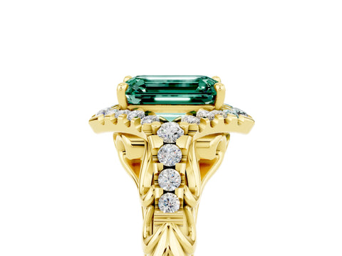 Yellow gold Emerald Cut Green Sapphire Solitaire Ring with Hidden Halo and Pavé Band_17