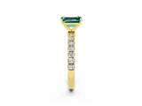 Yellow gold Emerald Cut Green Sapphire Solitaire Ring with Pavé Accents and Four-Prong Setting_2