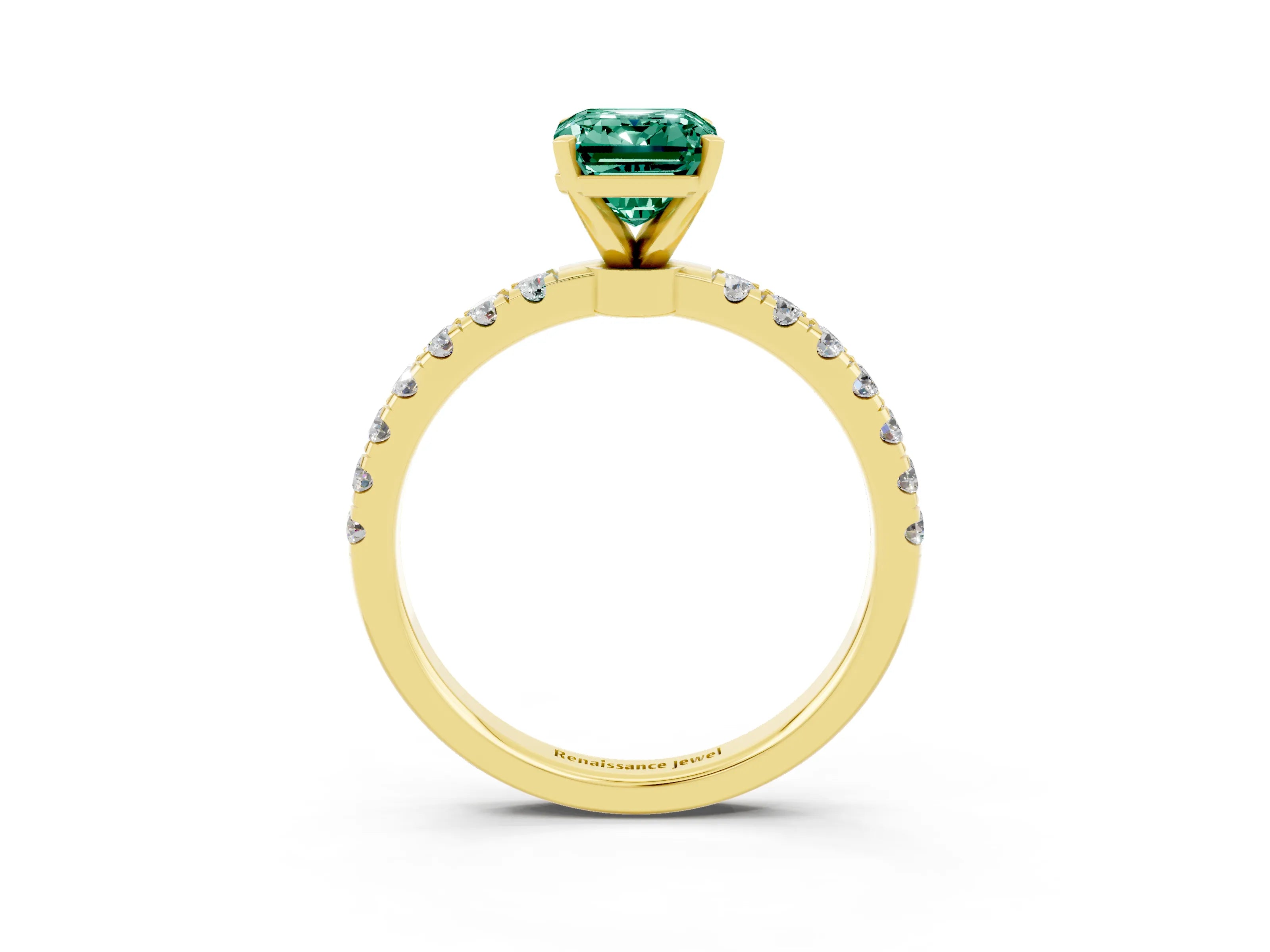 Yellow gold Emerald Cut Green Sapphire Solitaire Ring with Pavé Accents and Four-Prong Setting_3