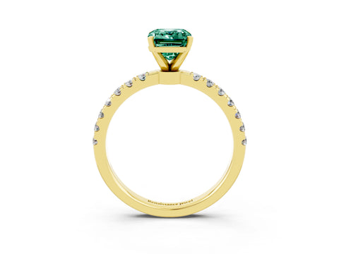 Yellow gold Emerald Cut Green Sapphire Solitaire Ring with Pavé Accents and Four-Prong Setting_3