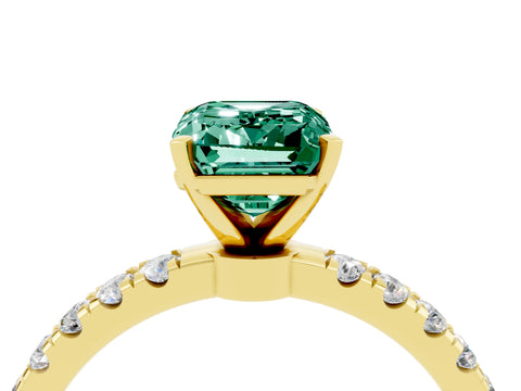Yellow gold Emerald Cut Green Sapphire Solitaire Ring with Pavé Accents and Four-Prong Setting_4