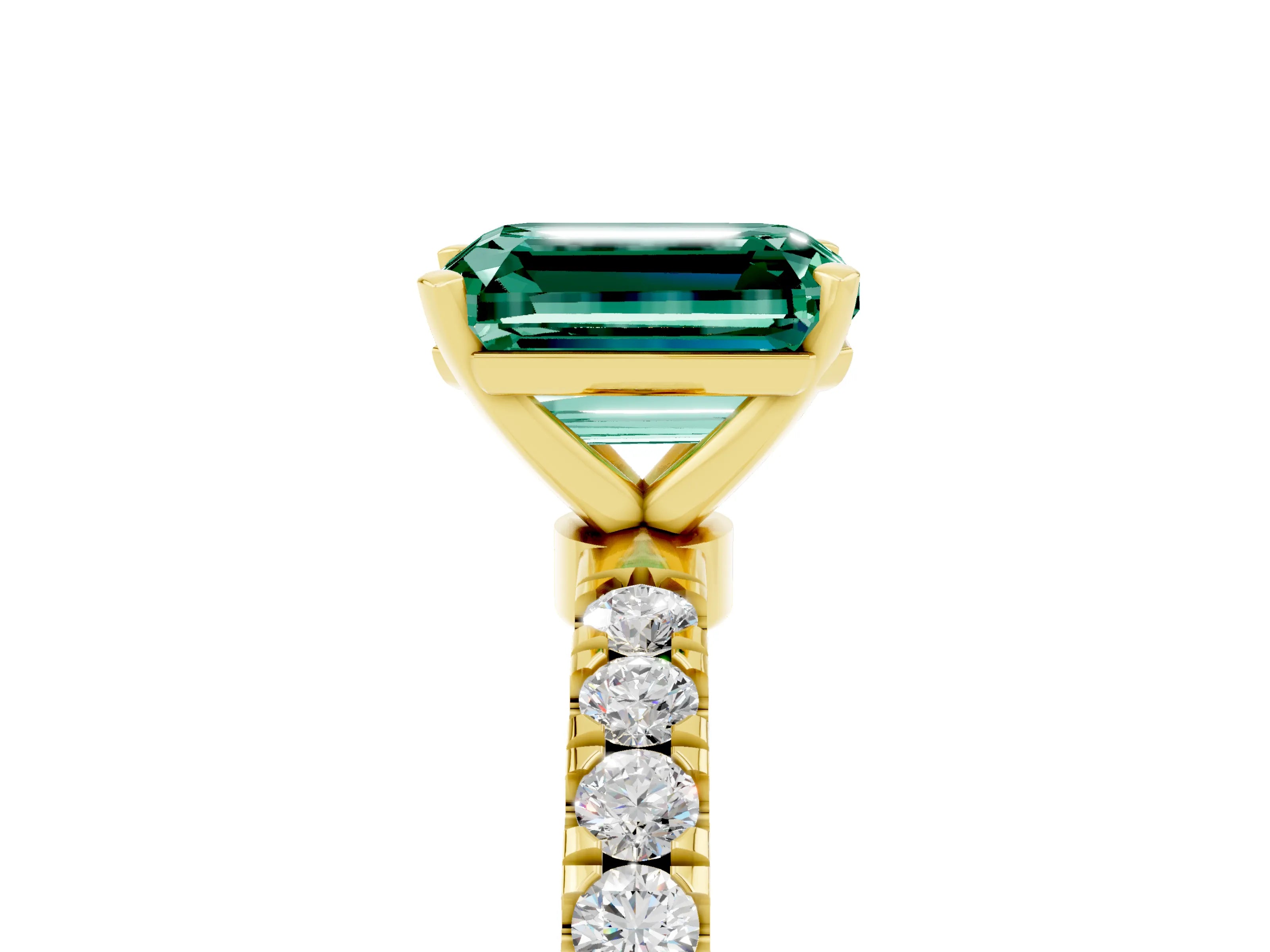Yellow gold Emerald Cut Green Sapphire Solitaire Ring with Pavé Accents and Four-Prong Setting_5