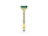 Yellow gold Emerald Cut Green Sapphire Solitaire Ring with Pavé Band and Four-Prong Setting_26