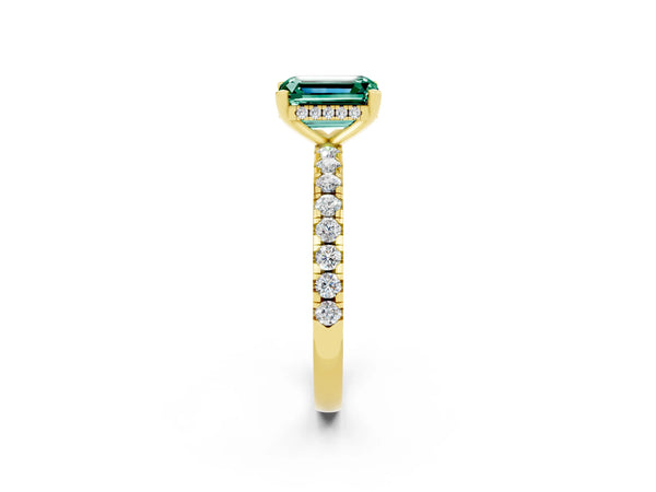 Yellow gold Emerald Cut Green Sapphire Solitaire Ring with Round  Pavé Band and Four-Prong Setting