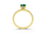 Yellow gold Emerald Cut Green Sapphire Solitaire Ring with Pavé Band and Four-Prong Setting_27