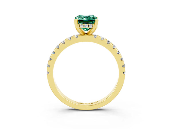 Yellow gold Emerald Cut Green Sapphire Solitaire Ring with Round  Pavé Band and Four-Prong Setting