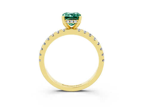 Yellow gold Emerald Cut Green Sapphire Solitaire Ring with Pavé Band and Four-Prong Setting_27