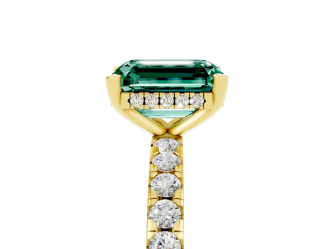 Yellow gold Emerald Cut Green Sapphire Solitaire Ring with Pavé Band and Four-Prong Setting_29