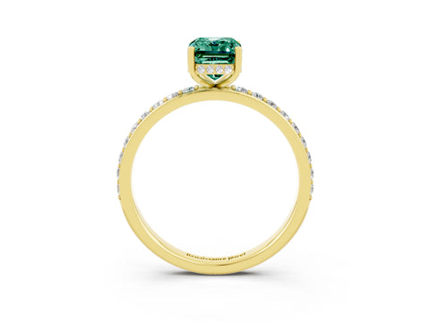 Yellow gold Emerald Cut Green Sapphire Solitaire Ring with Pavé Band and Hidden Halo_15