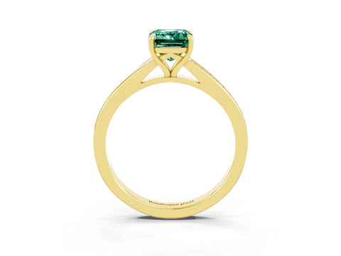 Yellow gold Emerald Cut Green Sapphire Solitaire Ring with Pavé Band and Prong Setting_27