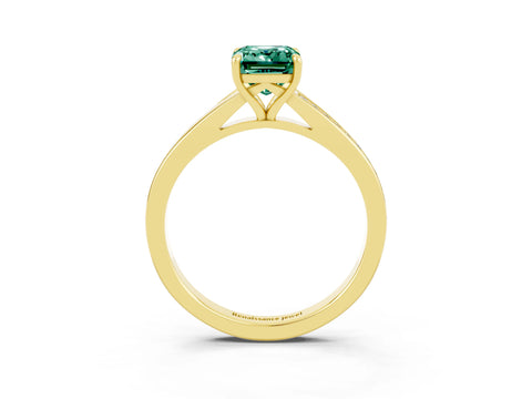 Yellow gold Emerald Cut Green Sapphire Solitaire Ring with Pavé Band and Prong Setting_3