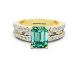 Yellow gold Emerald Cut Green Sapphire Solitaire Ring with Pavé and Channel Set Band_12