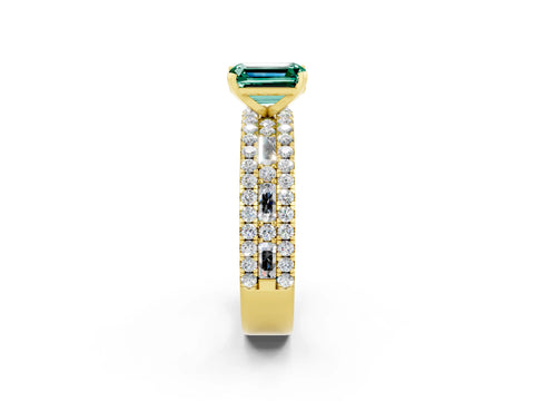 Yellow gold Emerald Cut Green Sapphire Solitaire Ring with Pavé and Channel Set Band_14